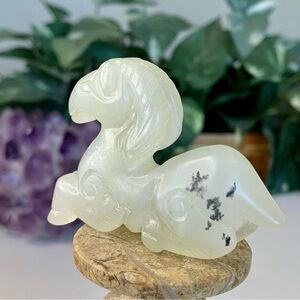 Chinese Jade Ram Figurine Carved Mythical Beast Auspicious Animal Statue Figure